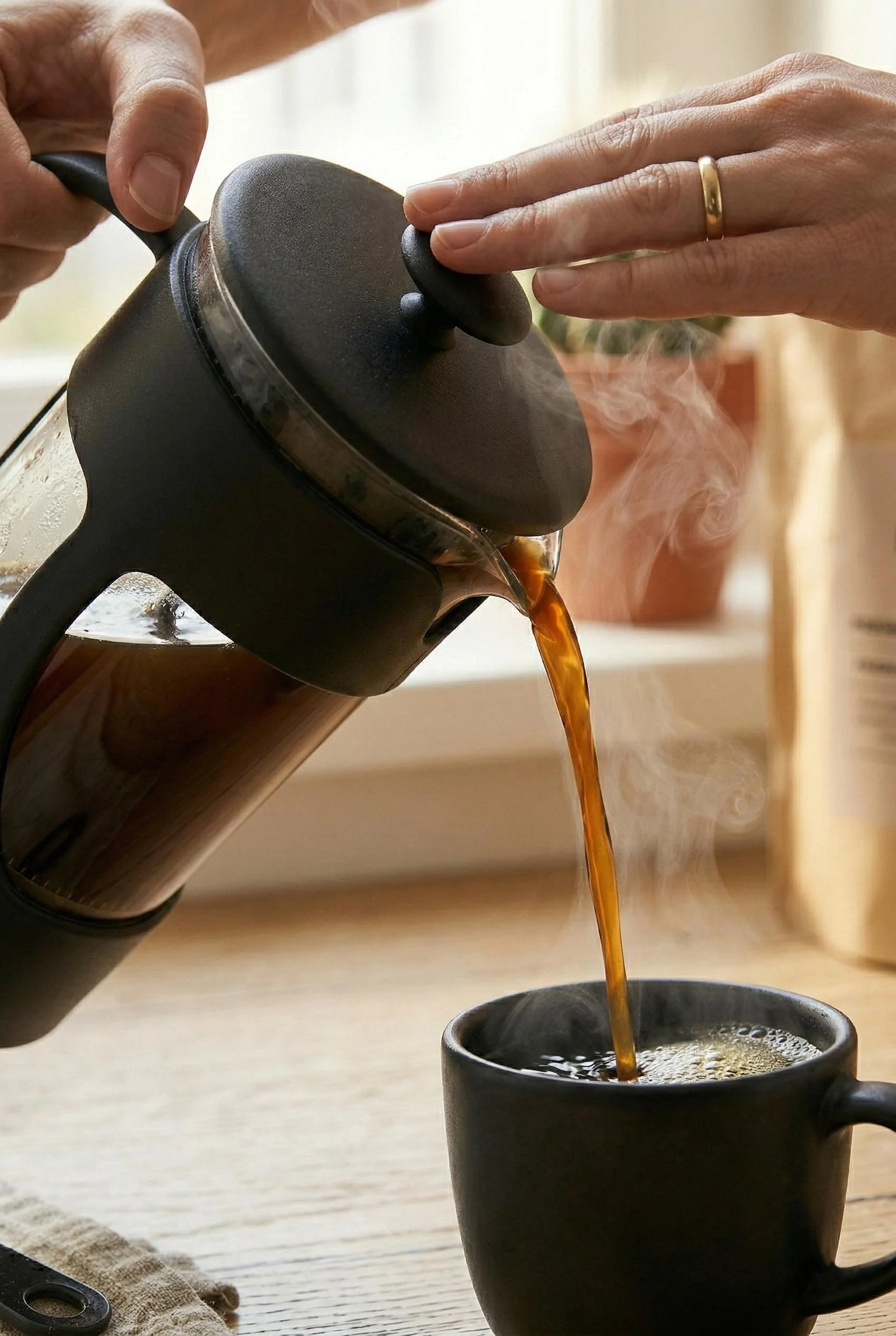350 ml Borosilikat Cam French Press & Siyah Modern Kahve Ve Bitki Çayı Demleme Gereci görsel 4