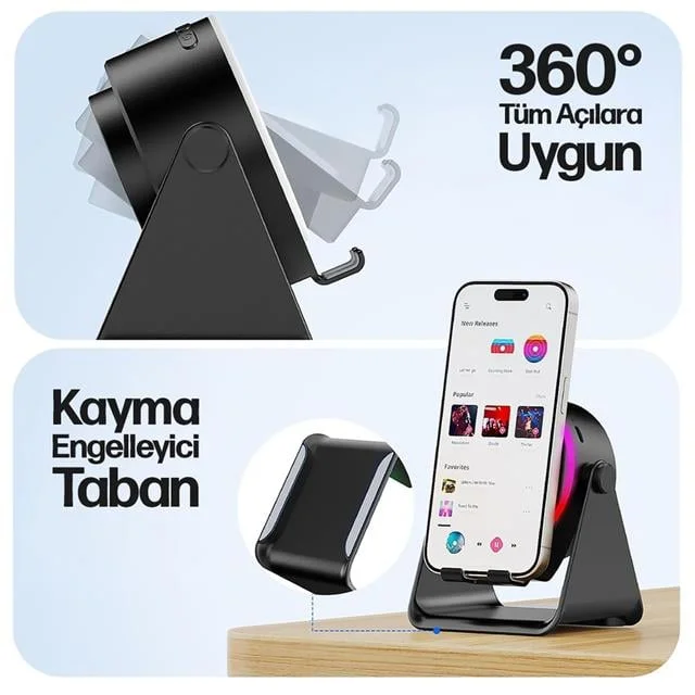 Enkado EKD-S11 5W İndüksiyonlu Bluetooth Hoparlör Ses Yükselten 2000mAh RGB Işıklı Standlı Speaker görsel 2