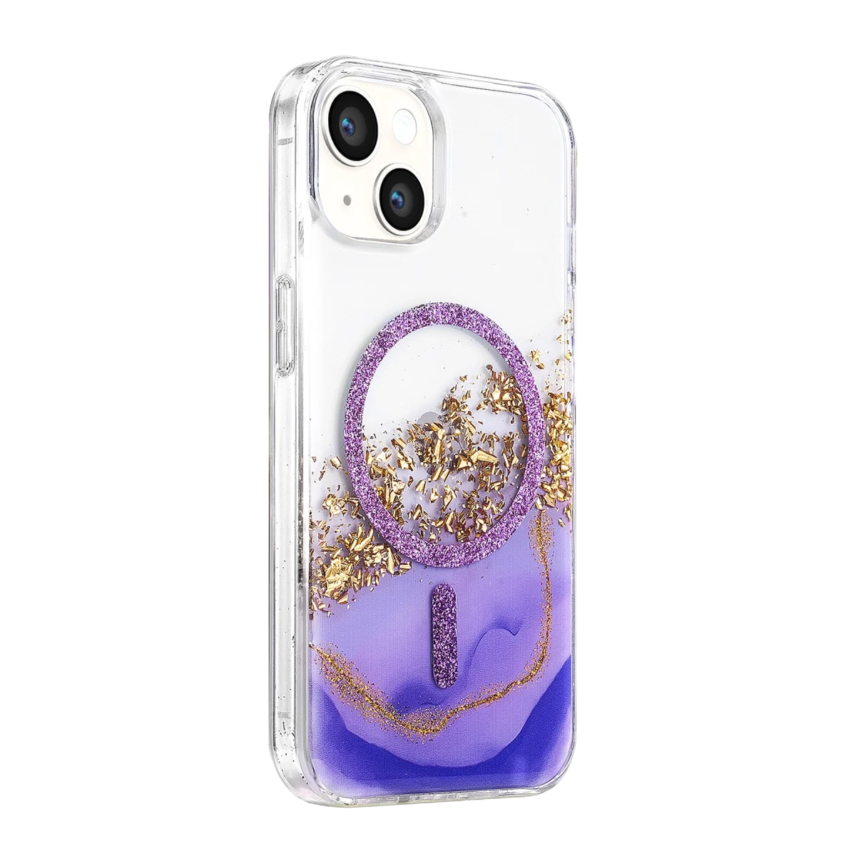 Onegif Apple İphone 14 Lotus Simli Magsafe Kapak - Mor görsel 2