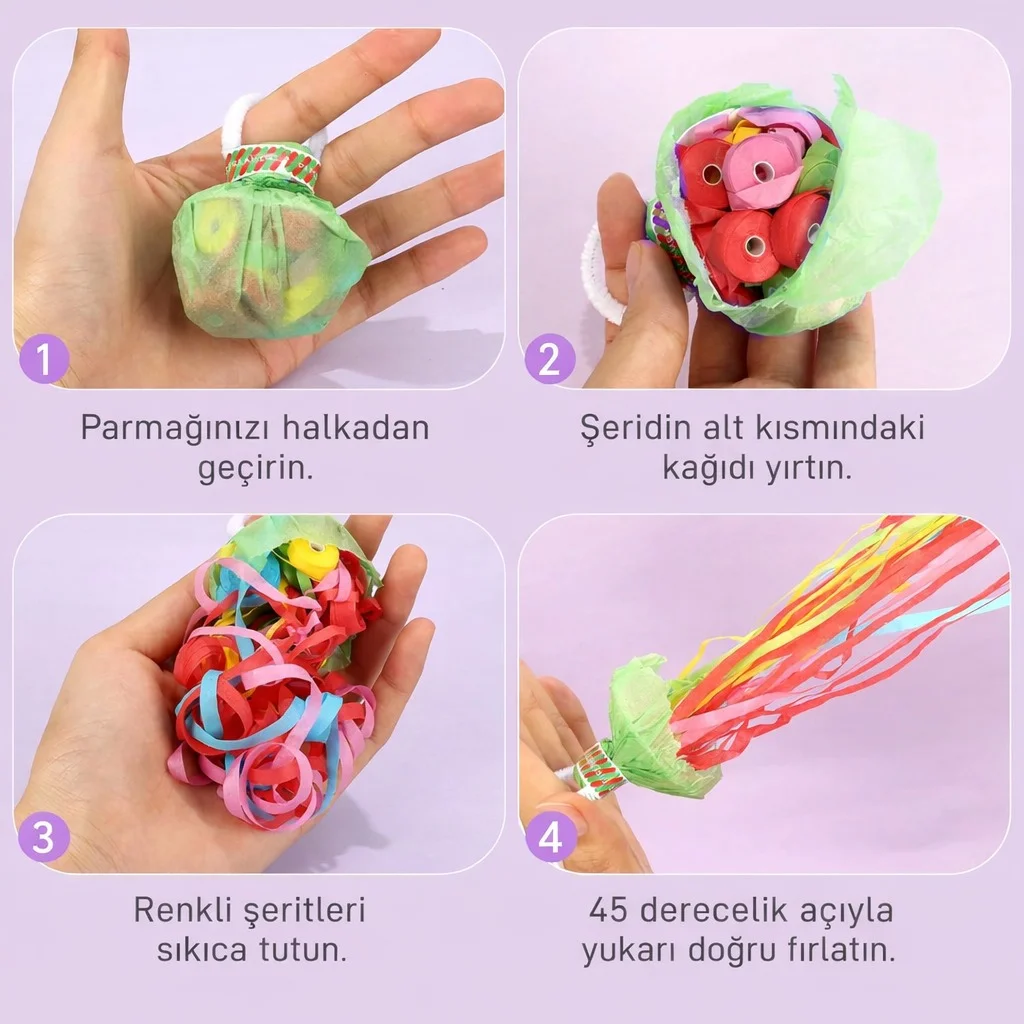 30 Şeritli Renkli Elle Atılan Konfeti – 5 Metre Uzayan Şerit Konfeti 1 Adet görsel 3