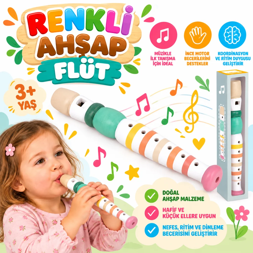 Renkli Ahşap Flüt görsel 2