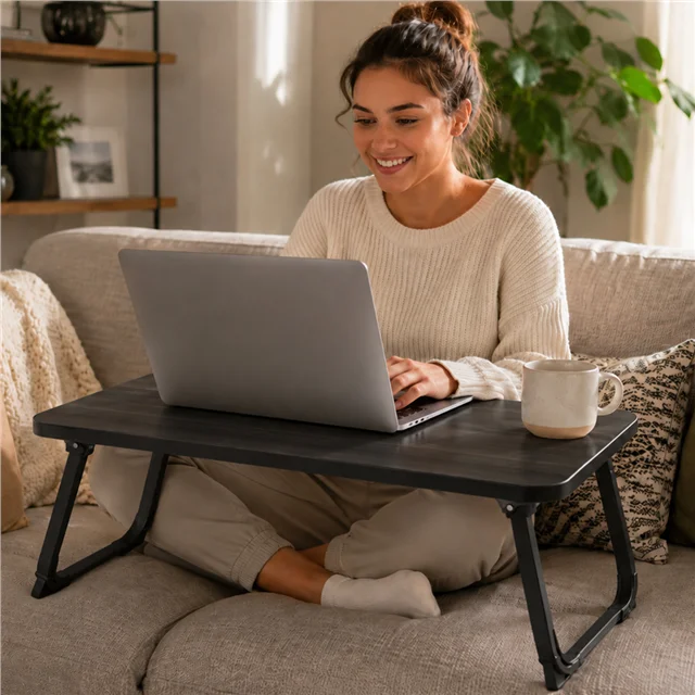SN-29695 Katlanabilir Laptop Masası ve Yatak Koltuk Üzeri Tepsisi Siyah 70x48cm görsel 2