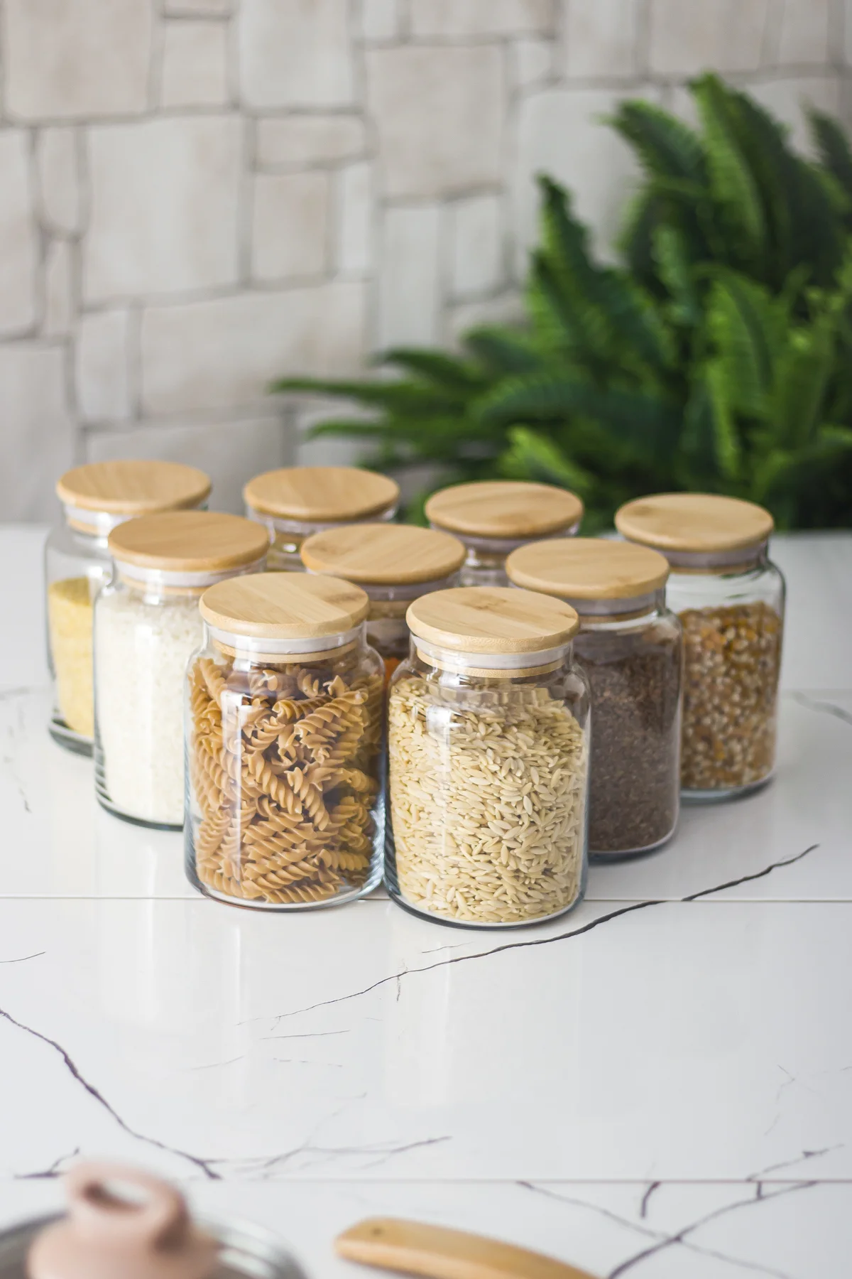9 Lu Set Bambu Kapaklı Cam Kavanoz & Erzak Saklama Kabı 800 ml Orta Boy ( Vakum Kapak ) görsel 5