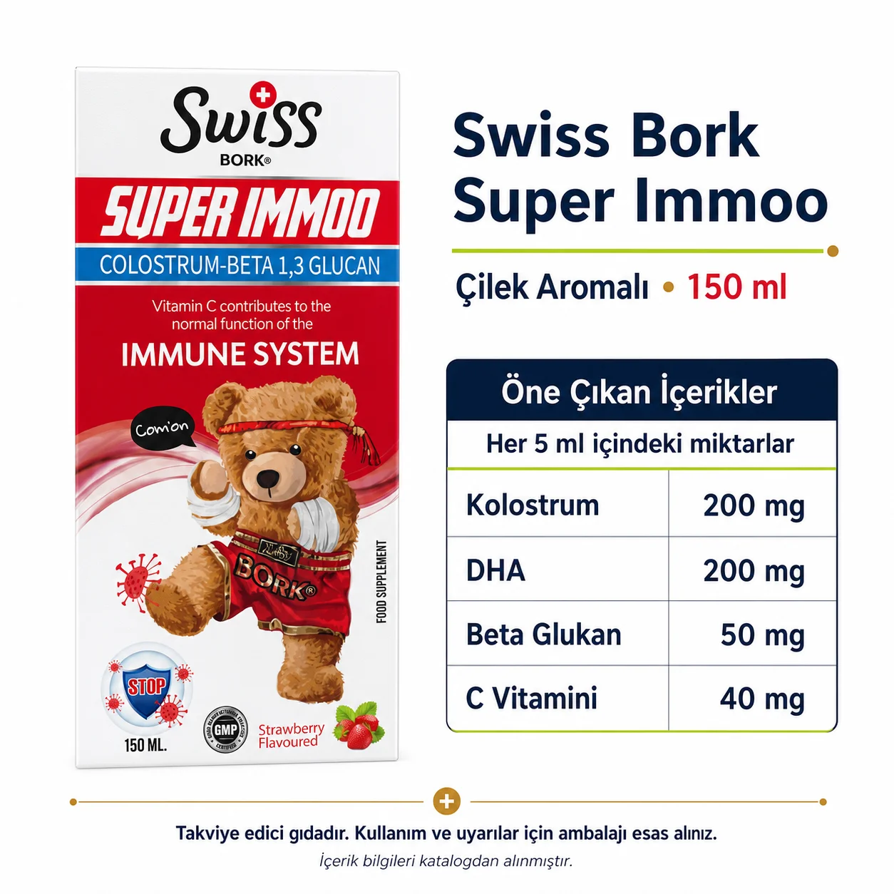 Swiss Bork Super Immoo Çilek Aromalı Sıvı Takviye 150 ml