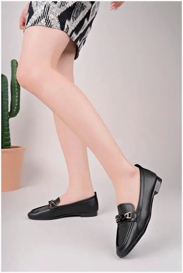 Kadın Loafer Tokalı Ayakkabı Ayakkabı Şık Cilt Casual Casual Günlük görsel 3