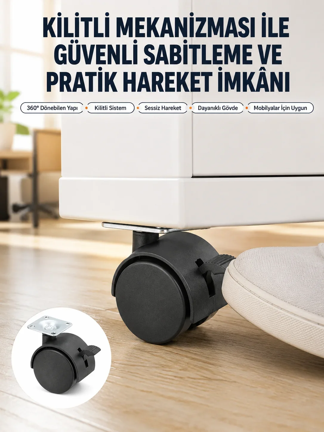 Kilitli ni Tekerlek Ayak 4 cm 4’lü Set
