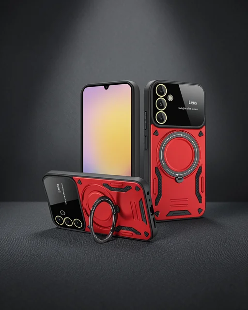 Samsung Galaxy A35 5g Kılıf Joy Lens Standlı Kapak - Kırmızı