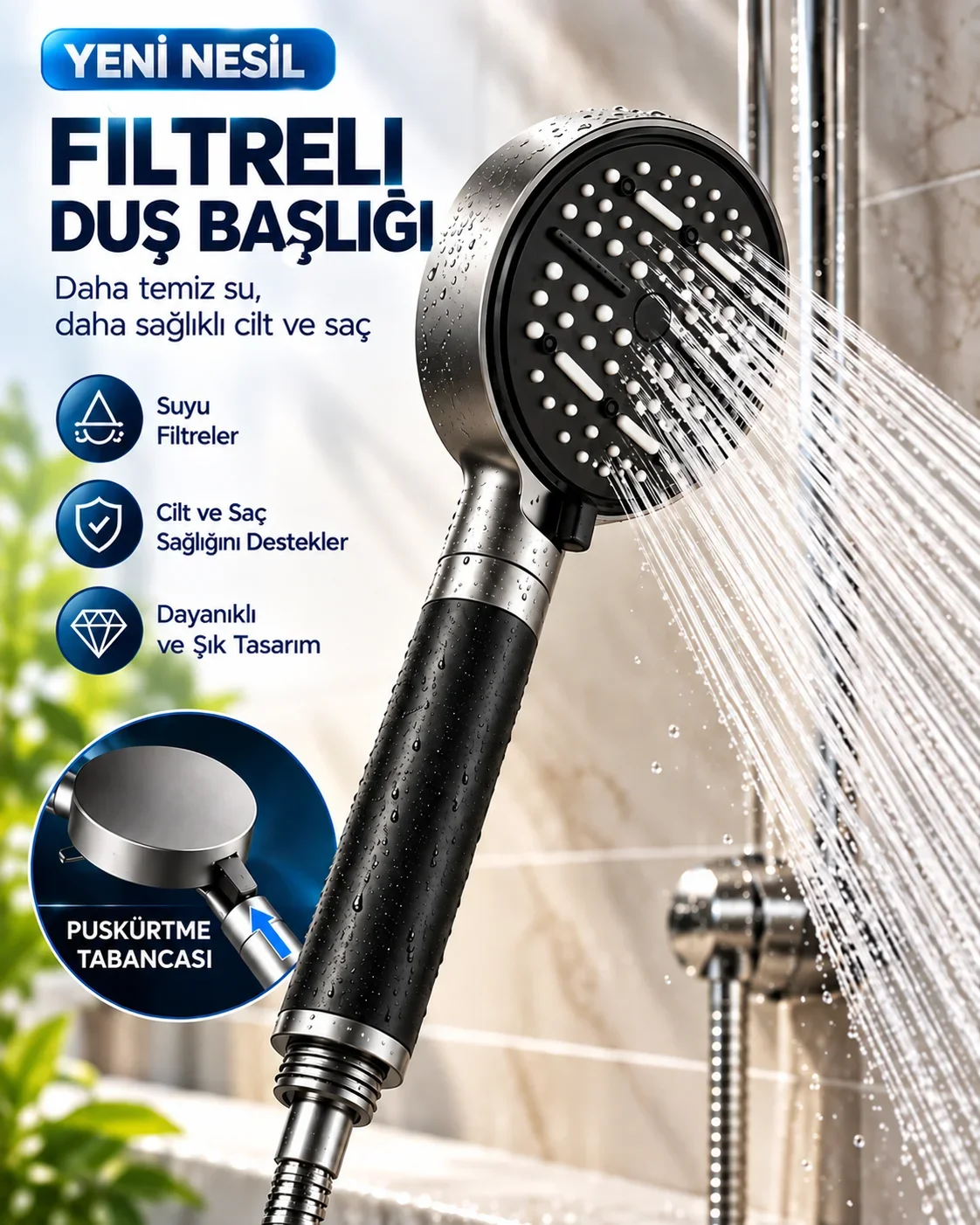 6 Modlu Filtreli Duş Başlığı Büyük Panel Su Tasarruflu Çok Fonksiyonlu Duş Başlığı
