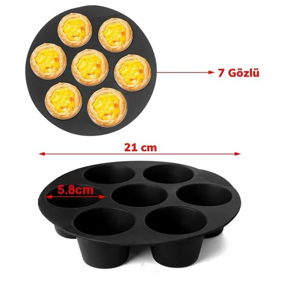 7 Gözlü Silikon Çok Amaçlı Airfryer Muffin Cupcake Kek ve Çörek Pişirme Kalıbı görsel 5