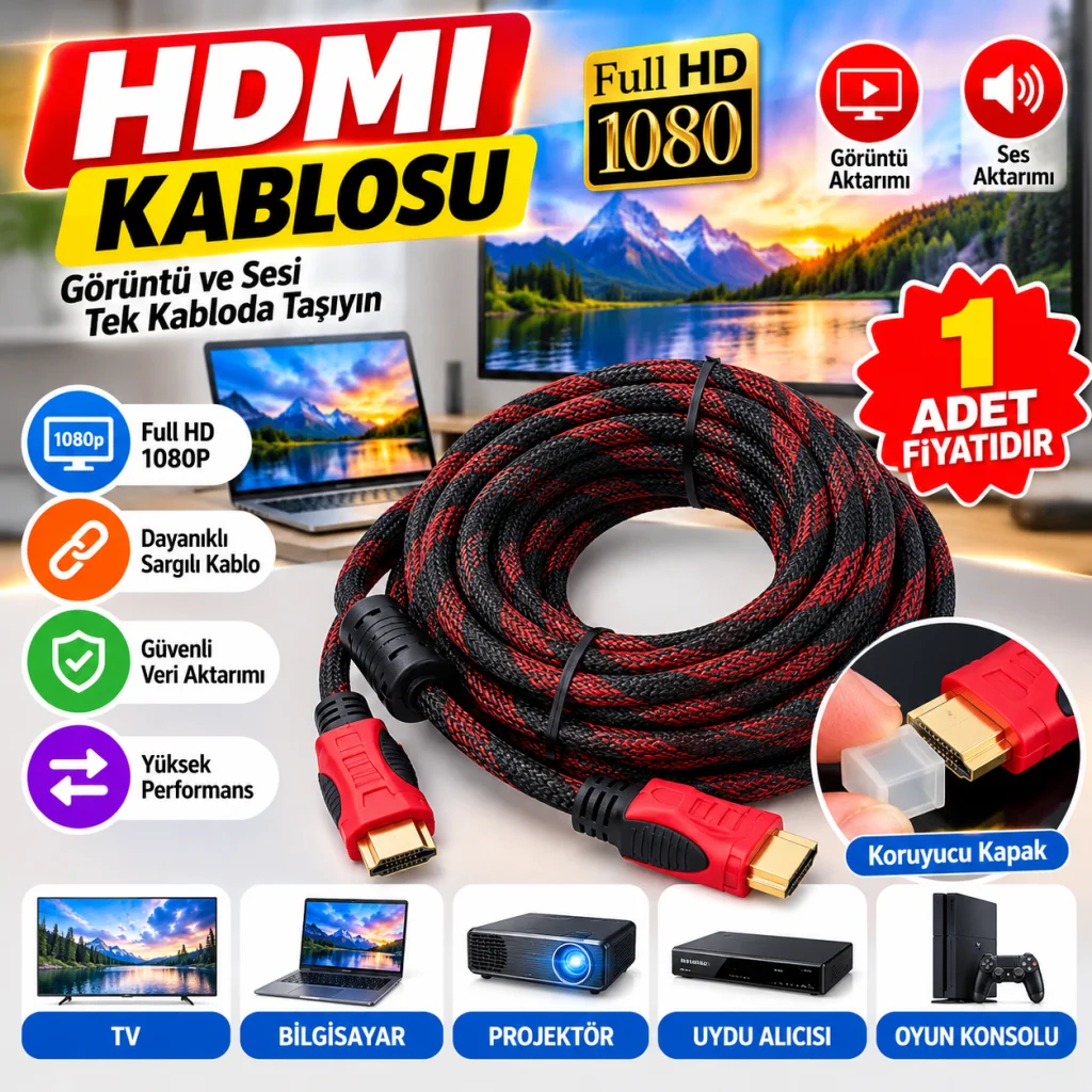 HDMI Kablosu HDTV Bilgisayar Uydu Görüntü Ses Full HD Sargılı Görüntü Aktarma Kablosu (adet fiyatıdır)