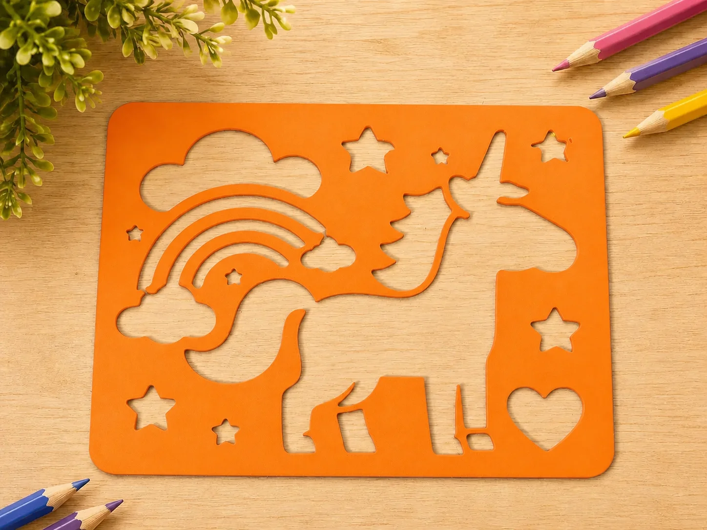 3D Baskı Unicorn ve Gökkuşağı Çizim Şablonu - Desen Kalıbı - Turuncu