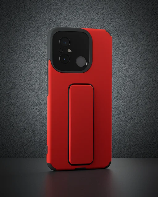 Xiaomi Redmi 12c Kılıf Mega Standlı Silikon - Kırmızı