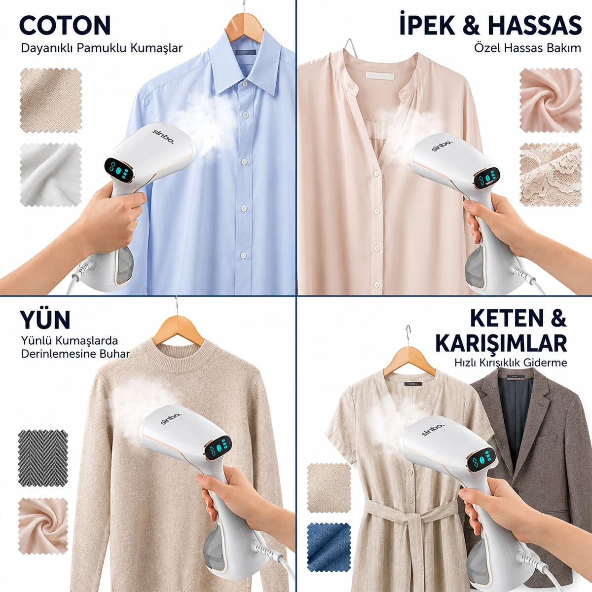 Buharlı Kırışıklık Giderici Dik Ütü 2 Mod 320ML Su Kapasite Dk 26G Buhar Dokunmatik Ekran SSI-6634 görsel 3