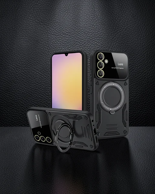 Samsung Galaxy S25 Kılıf Joy Lens Standlı Kapak - Siyah