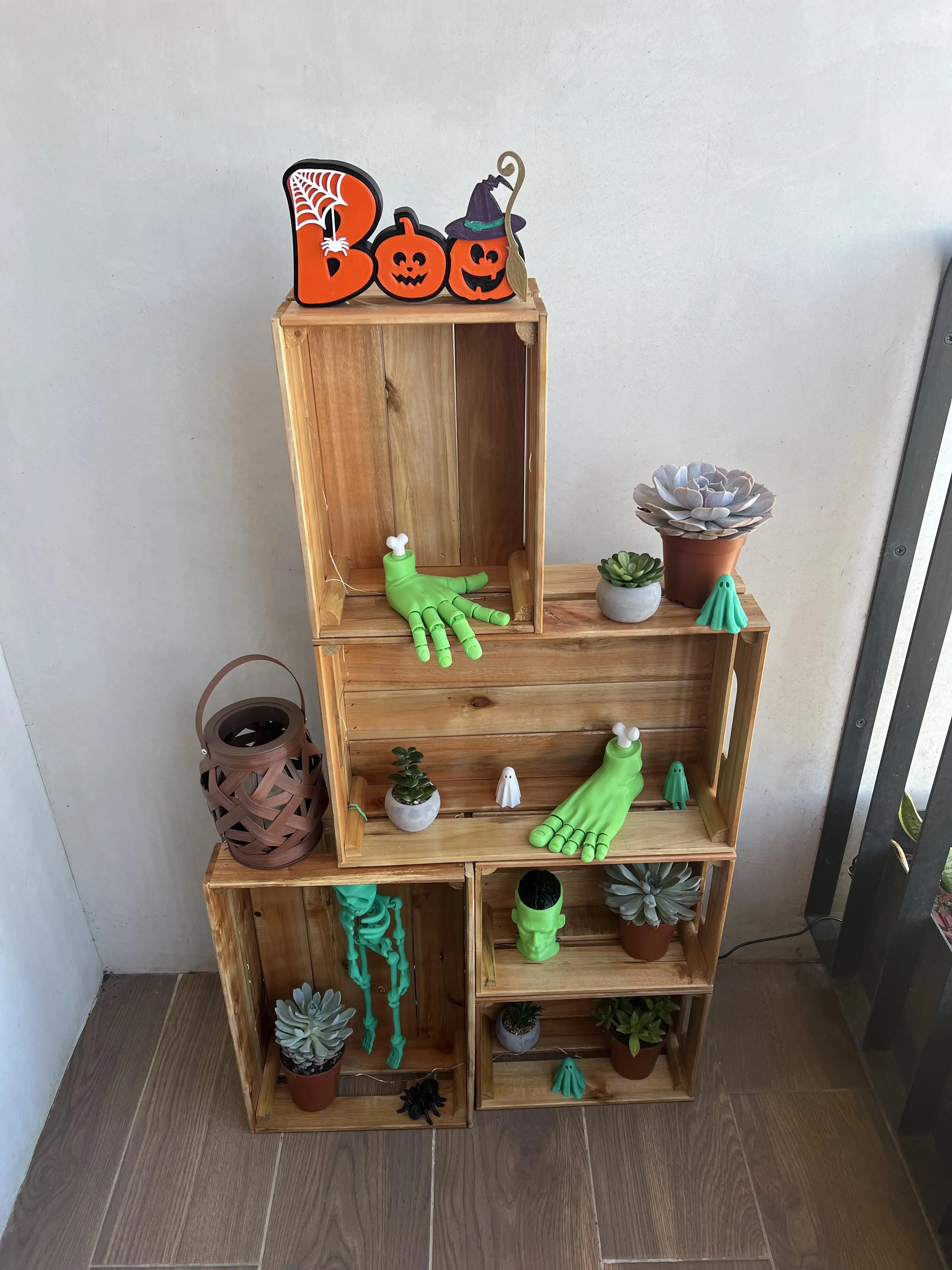 3D Baskı Boo Yazılı Halloween Masa Süsü Örümcek Ağı Balkabağı Detaylı Cadılar Bayramı Dekoru Turuncu Siyah görsel 2