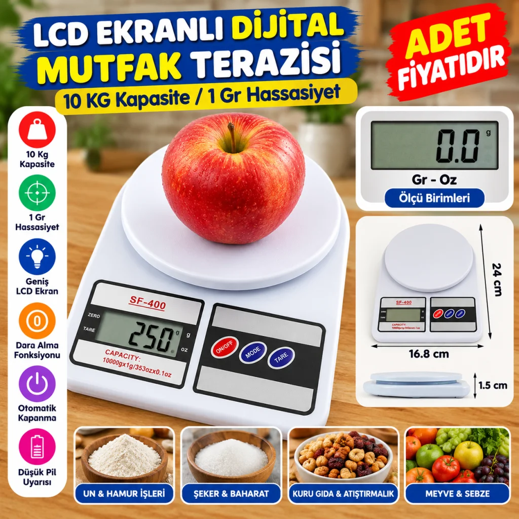 LCD Ekranlı Dijital Hassas Mutfak Terazisi Tartısı Baskülü (adet fiyatıdır)