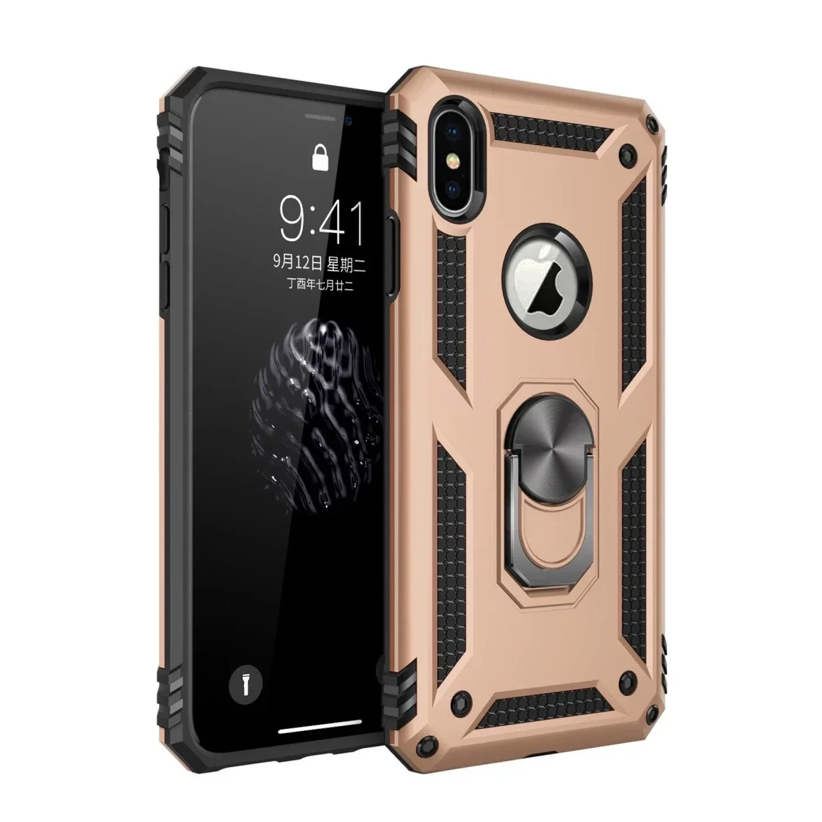Apple iPhone XS Max Kılıf Sofya Yüzüklü Silikon Kapak - Gold görsel 2