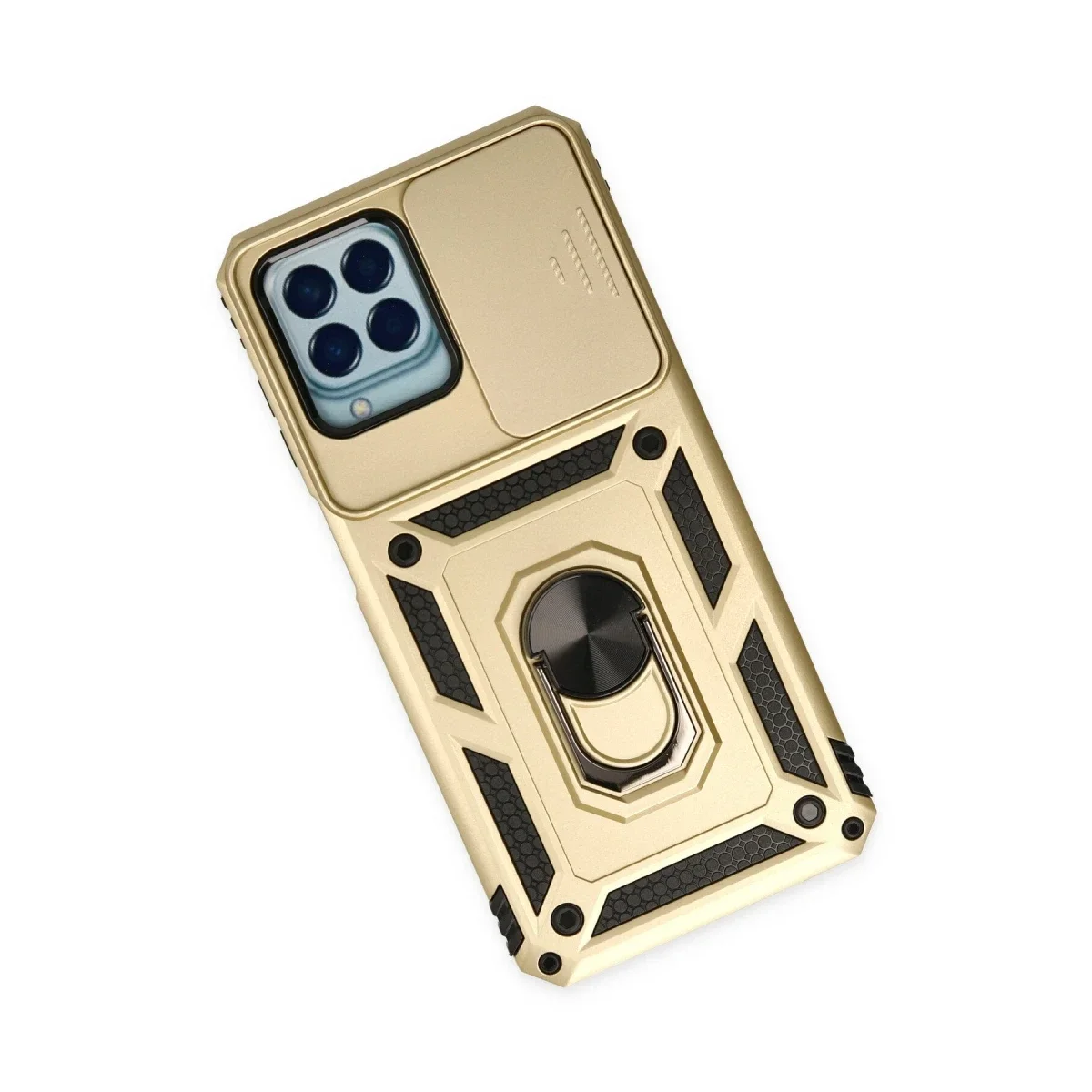 Samsung Galaxy M33 Kılıf Pars Lens Yüzüklü Silikon - Gold görsel 3