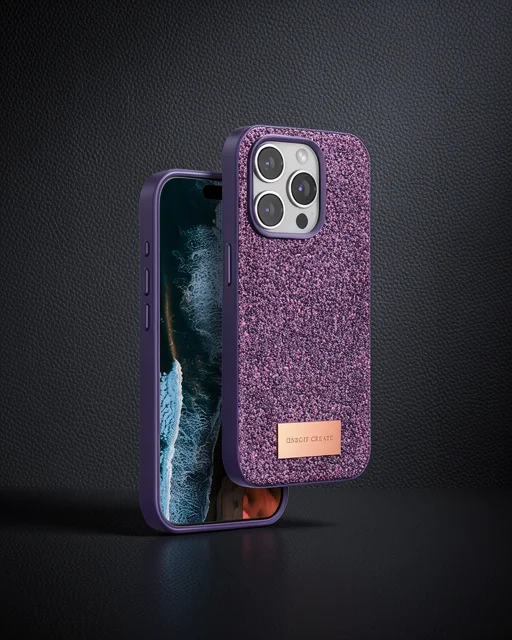 Onegif Apple İphone 14 Pro Bright Simli Kapak - Derin Mor