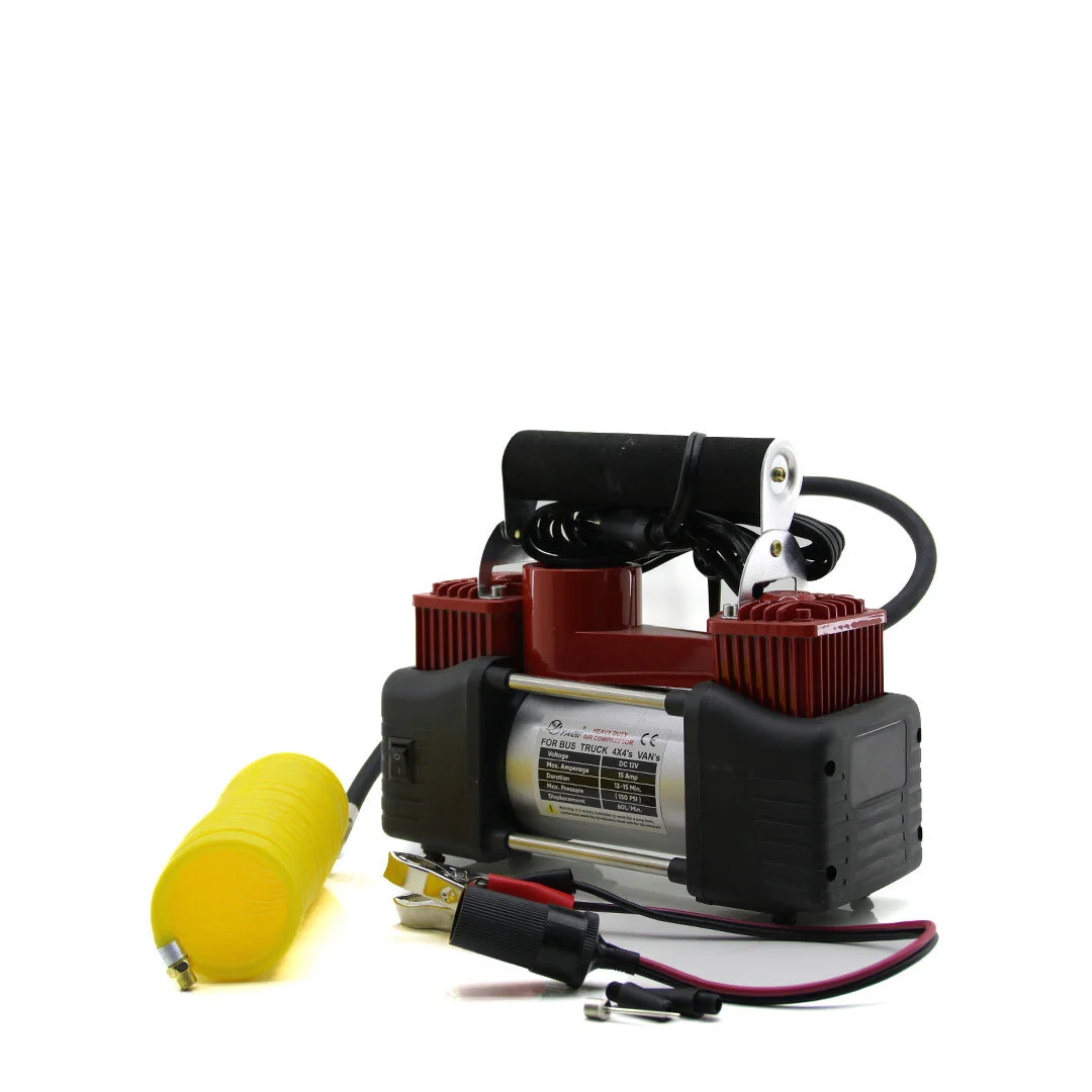 ÇİFT SİLİNDİR OTO - ARAÇ HAVA KOMPRESÖRÜ DC/12V - 23Amp - 150PSI FENERLİ BAR GÖSTERGELİ görsel 4