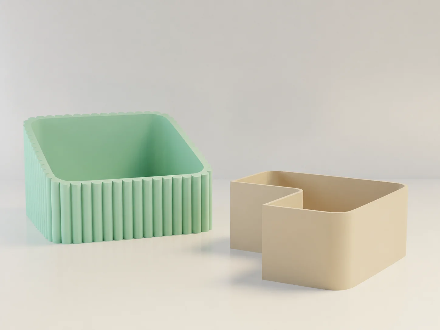 3D Baskı Fıstık Kasesi - Çift Hazneli Kabuk Ayırıcı Sunum Kasesi - Mint Bej görsel 2