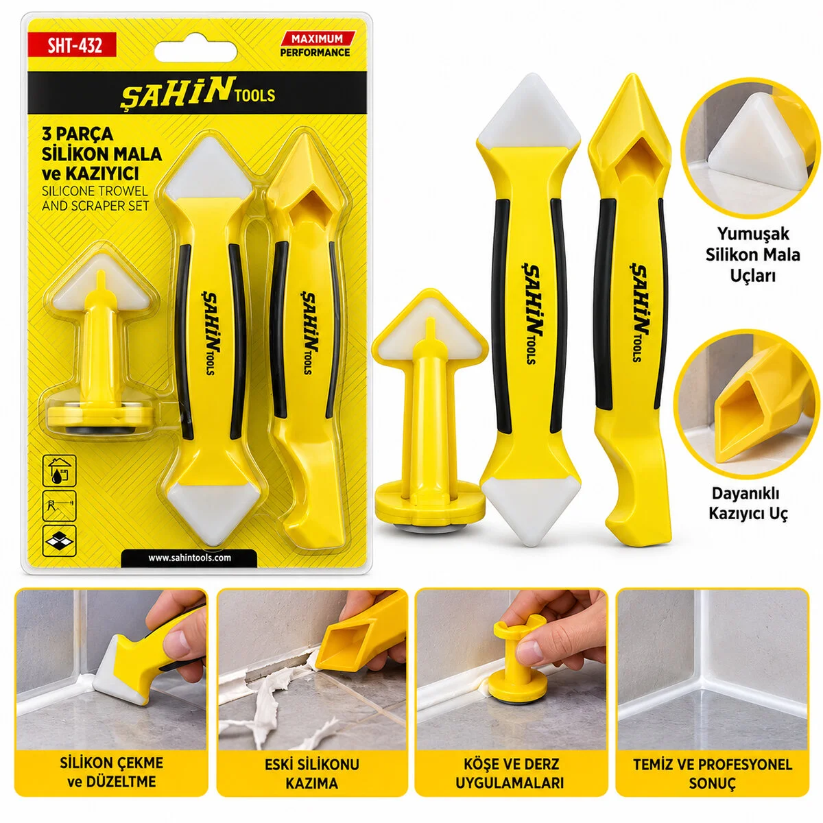 3PCS Silikon - Mala - Derz Kazıyıcı Set