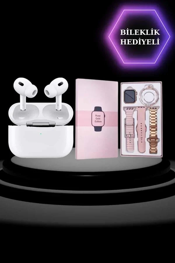 3 Kordonlu Pembe Amoled Ekran Akıllı Saat ve Yeni Nesil Pro Kablosuz Bluetooth Kulaklık ANC/ENC görsel 3