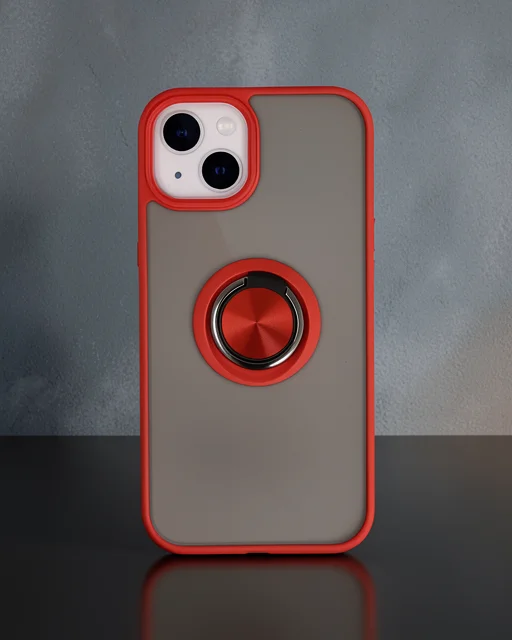 Apple İphone 15 Kılıf Montreal Yüzüklü Silikon Kapak - Kırmızı
