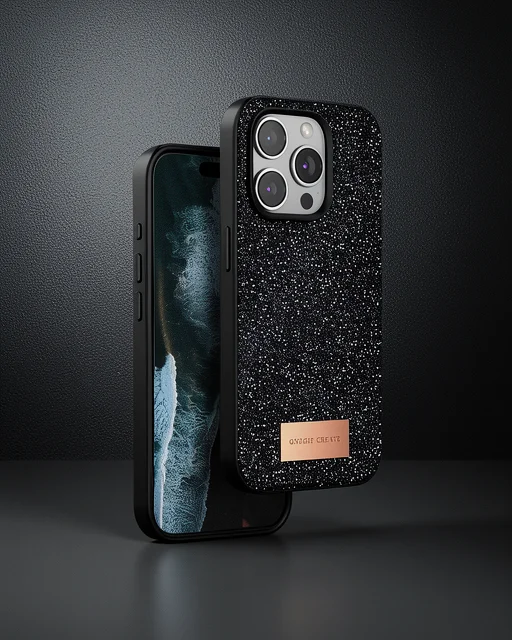 Onegif Apple İphone 15 Pro Bright Simli Kapak - Siyah