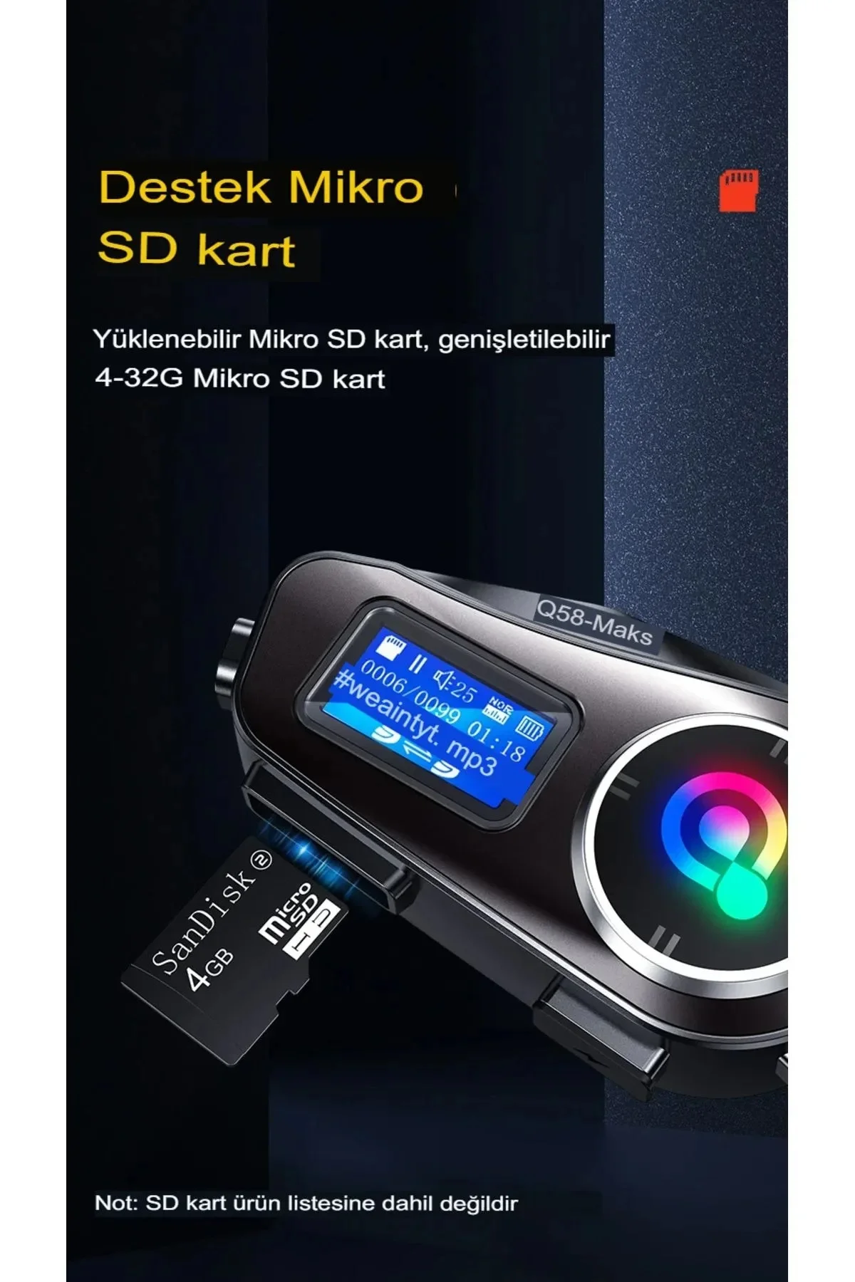 Q58-max Radyolu 2 Kişi Bağlantılı Bluetooth Kask Kulaklık Ekranlı Fenerli Müzik Ve Telsiz Intercom görsel 4
