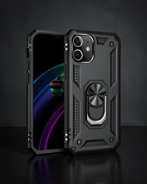 Apple İphone 12 Kılıf Sofya Yüzüklü Silikon Kapak - Siyah