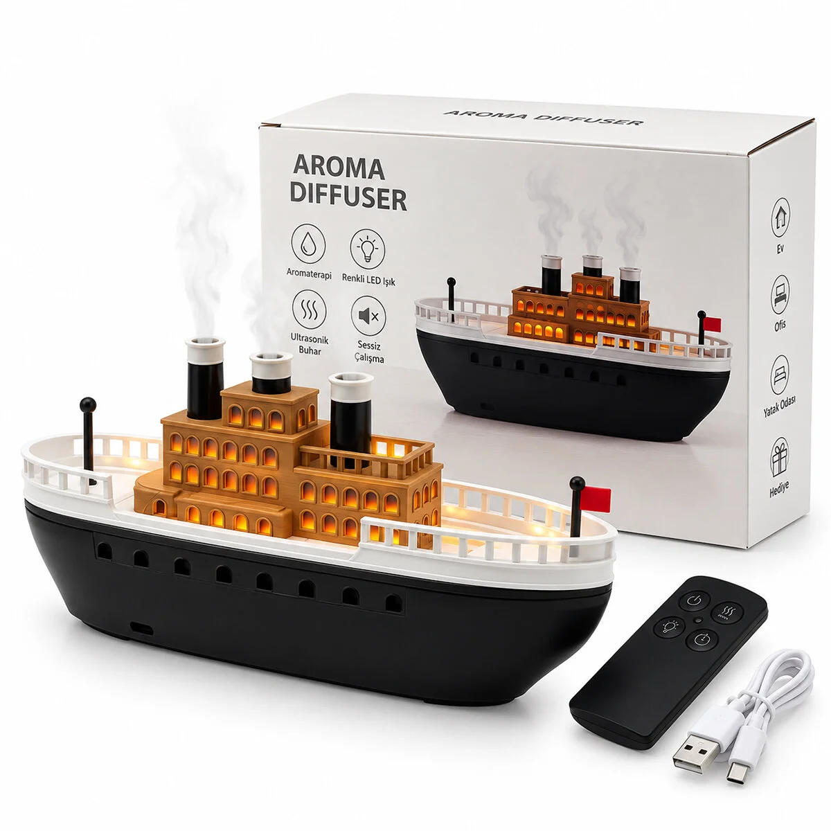 Aroma Dıffuser Ge Işıklı Hava Nemlendirici Buhar Makine - Koku Giderici 250ML KRD-8769