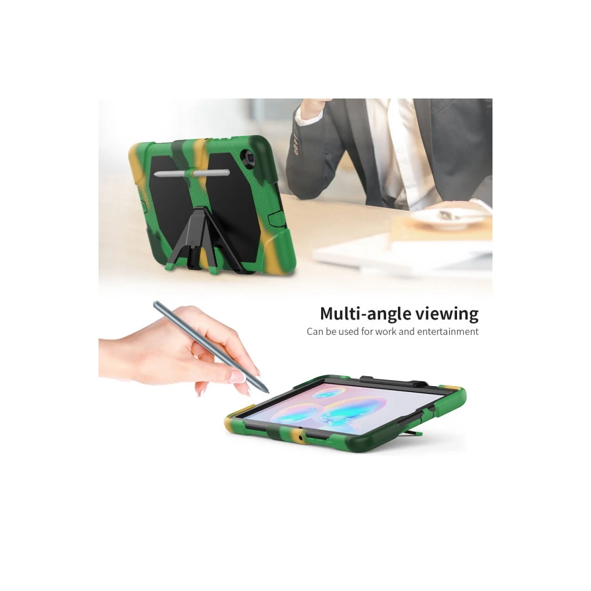 Samsung Galaxy P610 Tab S6 Lite 10.4 Kılıf Griffin Tablet Kapak - Kamuflaj görsel 7