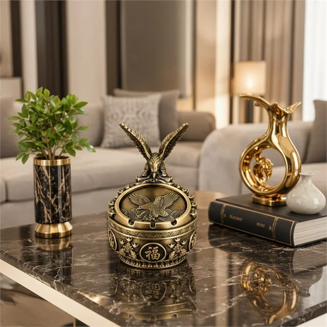 SN-38895 Antik Bronz Kartal Figürlü Dekoratif Küllük görsel 2