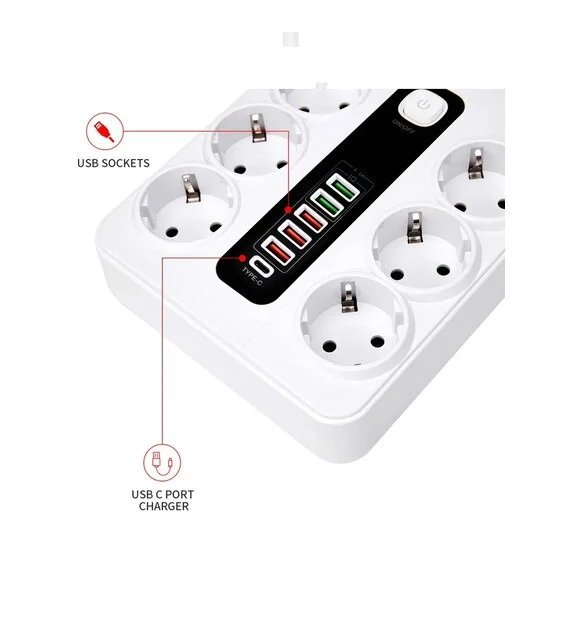 Vothoon HP-H04 3000W 10Amper 6’lı 2metre Uzatma Kablolu Çoklu Termal Akım Priz görsel 4