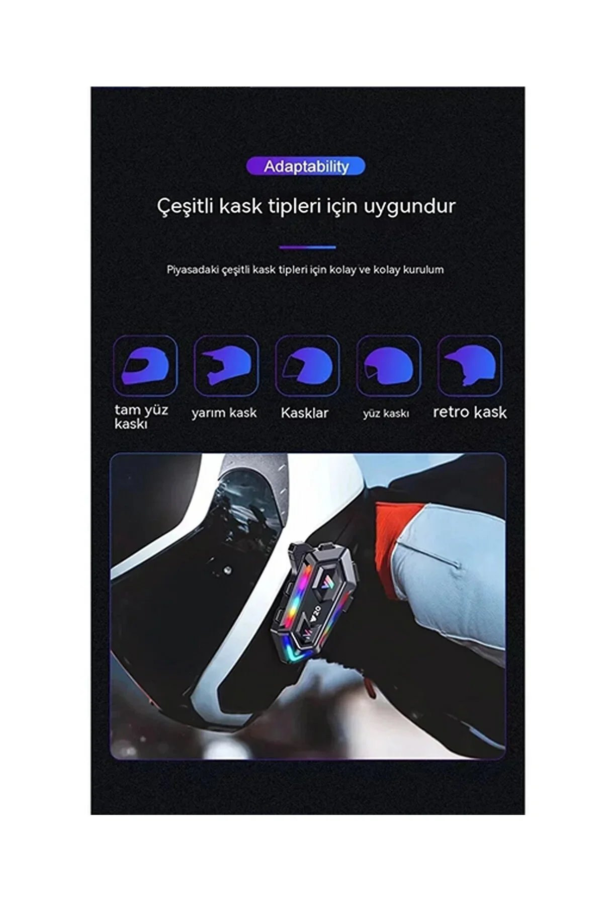 Vothoon Y20 Motor Kurye Kask Kulaklık RGB Modlu Bluetooth Motosiklet Kulaklık 5.3 Bluetooth Interkom görsel 4