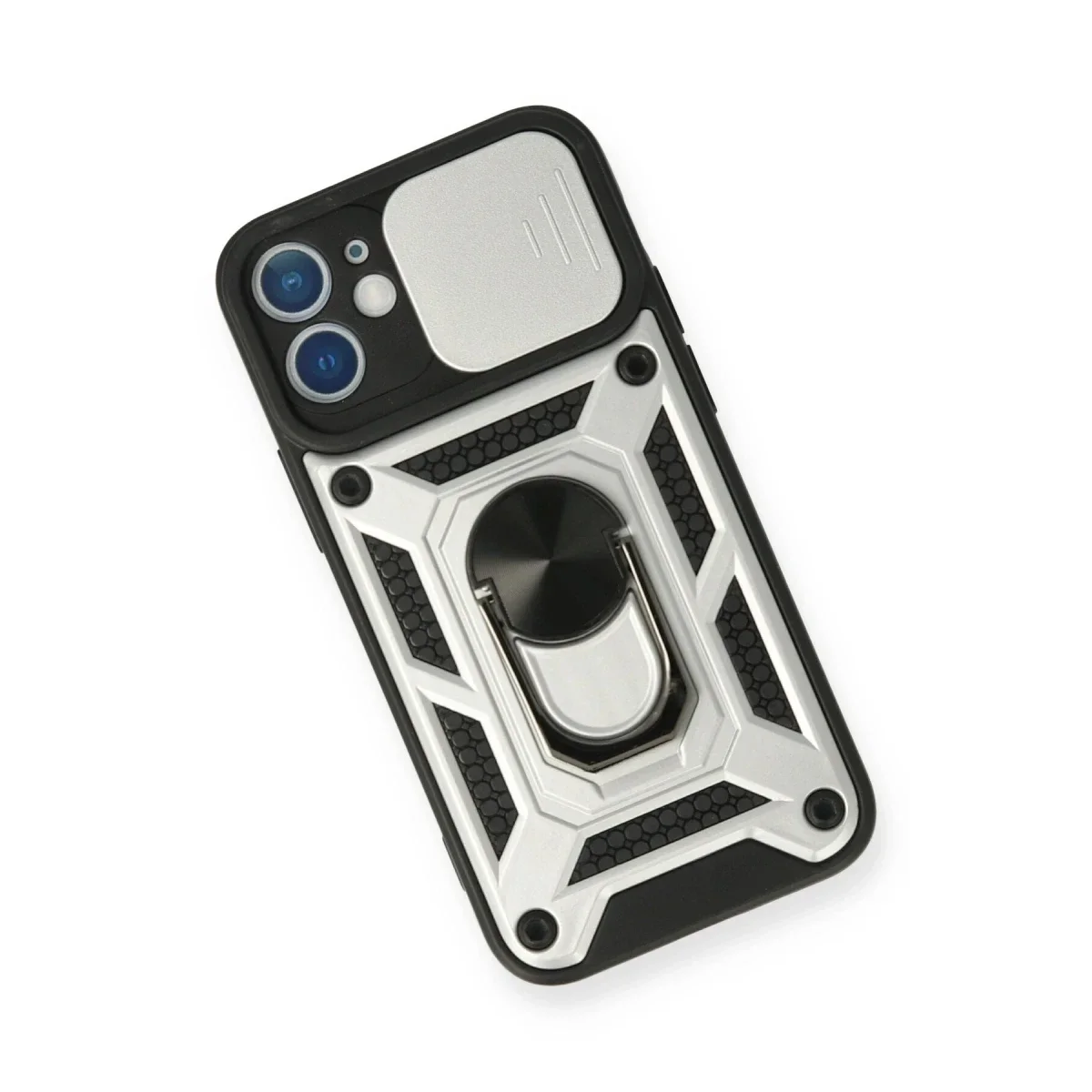 Apple iPhone 12 Mini Kılıf Pars Lens Yüzüklü Silikon - Gümüş görsel 3