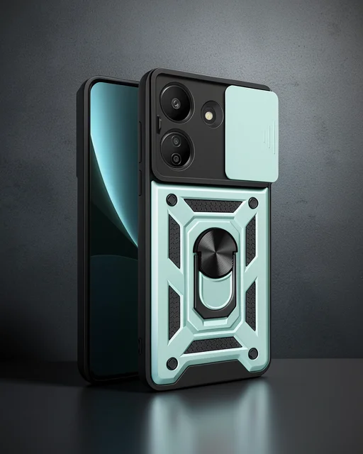 Xiaomi Redmi 13c Kılıf Pars Lens Yüzüklü Silikon - Yeşil