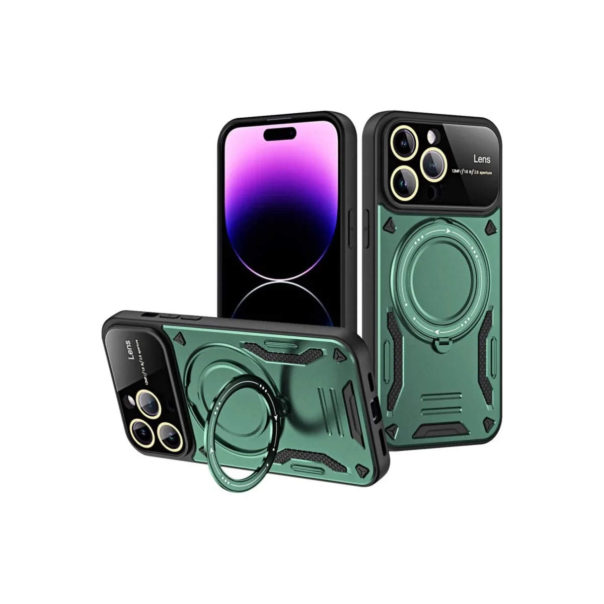 Apple iPhone 16 Pro Kılıf Joy Lens Standlı Kapak - Koyu Yeşil görsel 3