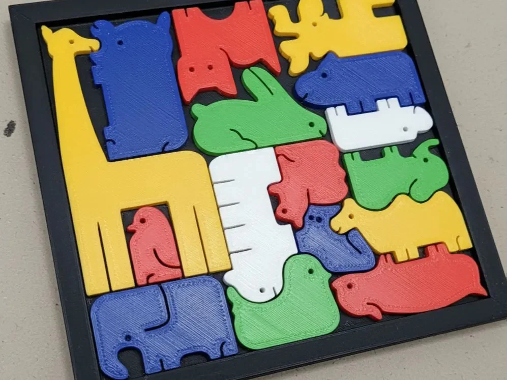 3D Baskı Hayvan Figürlü Ahşap Görünümlü Puzzle Oyunu - Eğitici Zeka ve Şekil Eşleştirme Oyuncağı görsel 2