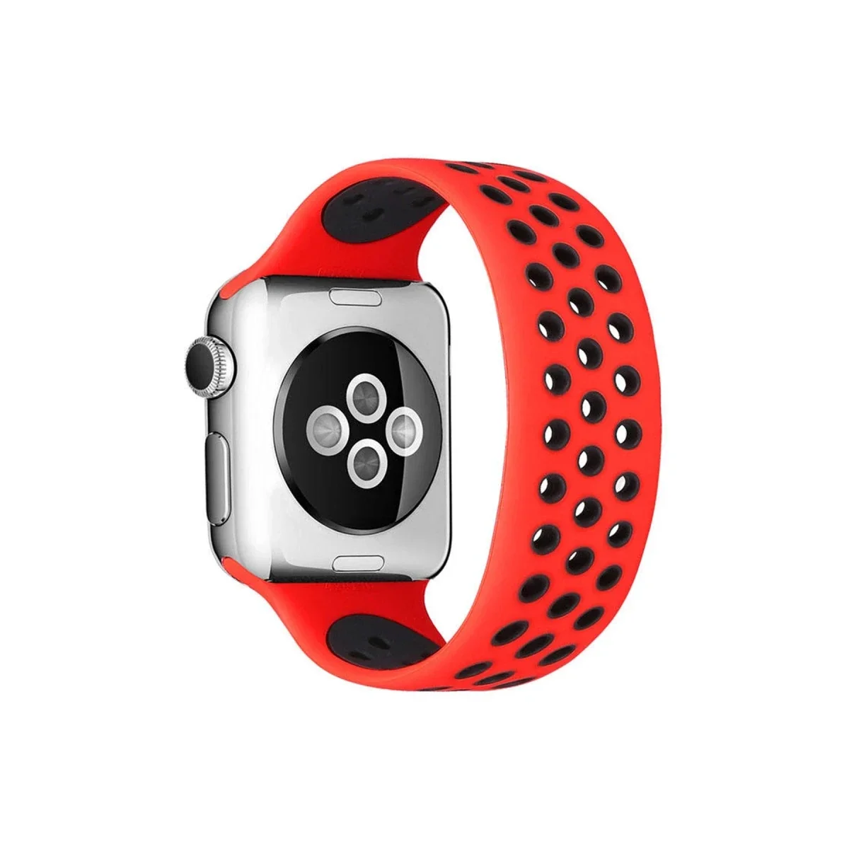 Apple Watch 38mm Ayarlı Delikli Silikon Kordon - Kırmızı-Siyah
