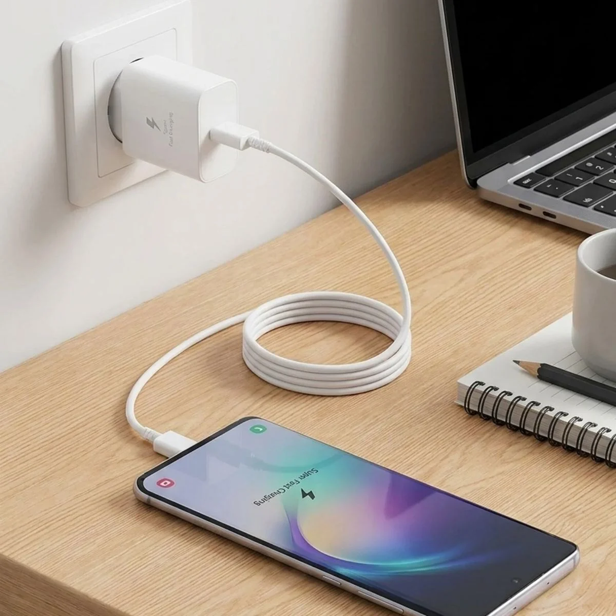 45W Süper Hızlı Şarj Adaptörü USB-C PD 3.0 PPS Fast Charger + 5A Type-C to Type-C Kablo görsel 5