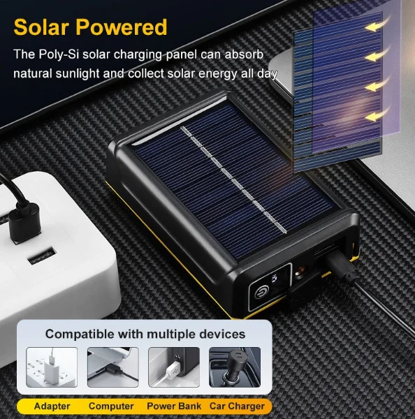 Pro F-3003 Alüminyum PM10-TG LED Type-C Powerbank ve Solar Şarjlı Kamp Kafa Feneri görsel 3