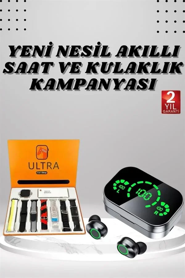 7 Kordonlu Akıllı Saat Ve Aynalı Bluetooth Kulaklık Powerbank Dijital Göstergeli görsel 2