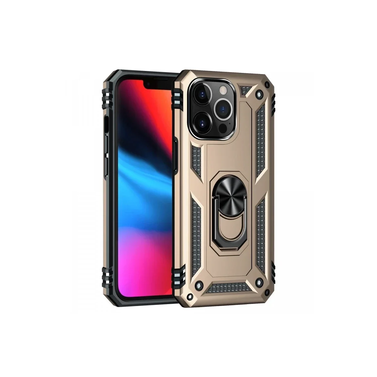 Apple iPhone 14 Pro Kılıf Sofya Yüzüklü Silikon Kapak - Gold görsel 3
