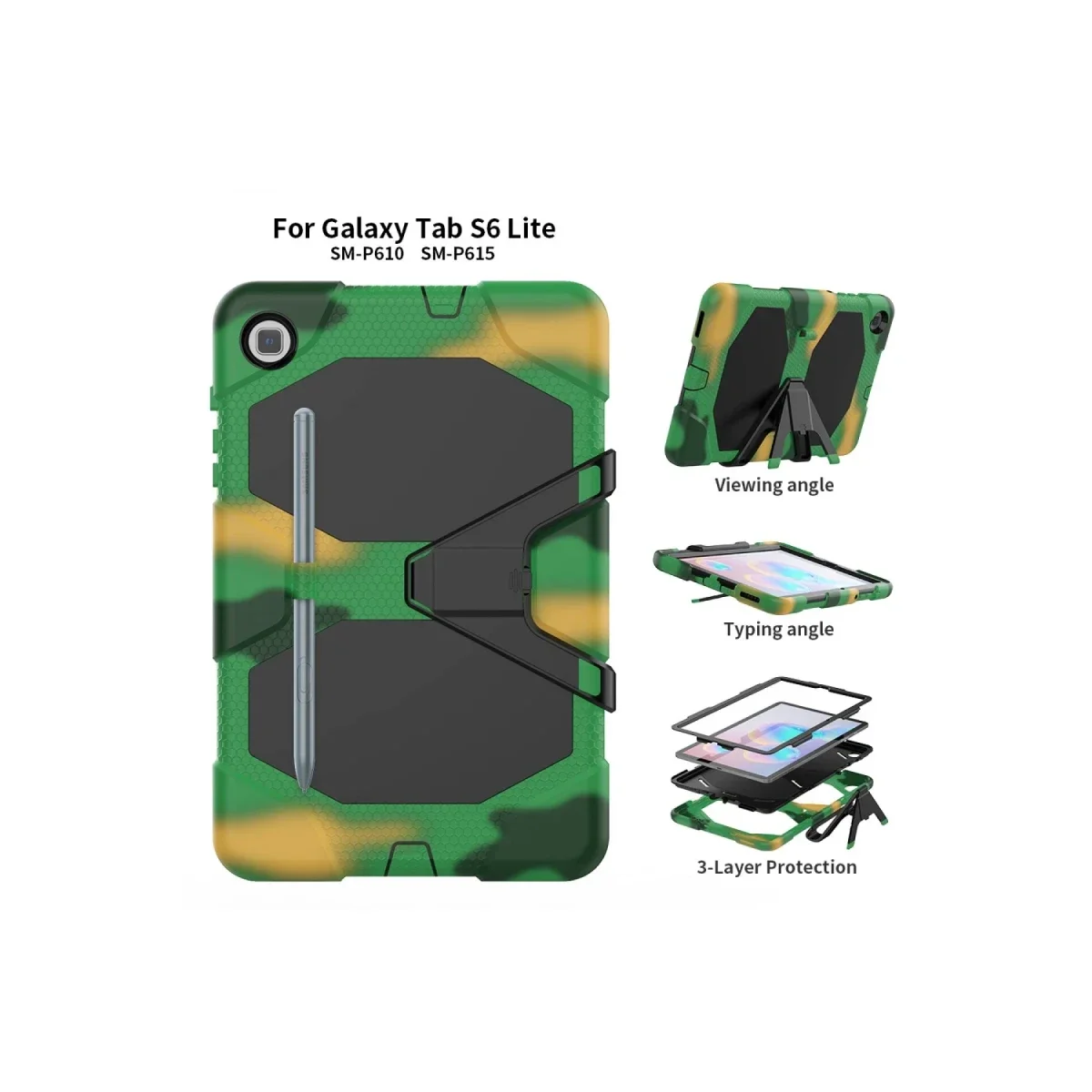 Samsung Galaxy P610 Tab S6 Lite 10.4 Kılıf Griffin Tablet Kapak - Kamuflaj görsel 4