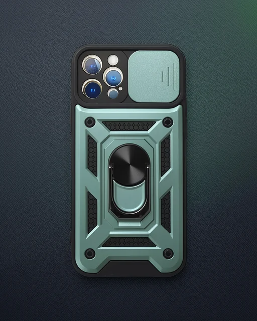 Apple İphone 12 Pro Kılıf Pars Lens Yüzüklü Silikon - Yeşil