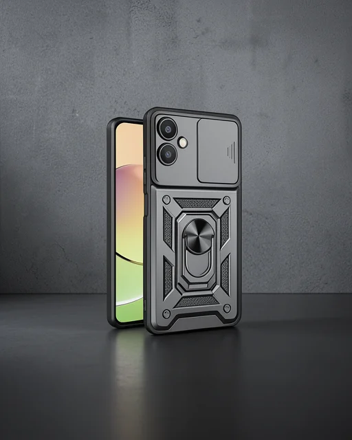 Samsung Galaxy A06 Kılıf Pars Lens Yüzüklü Silikon - Siyah