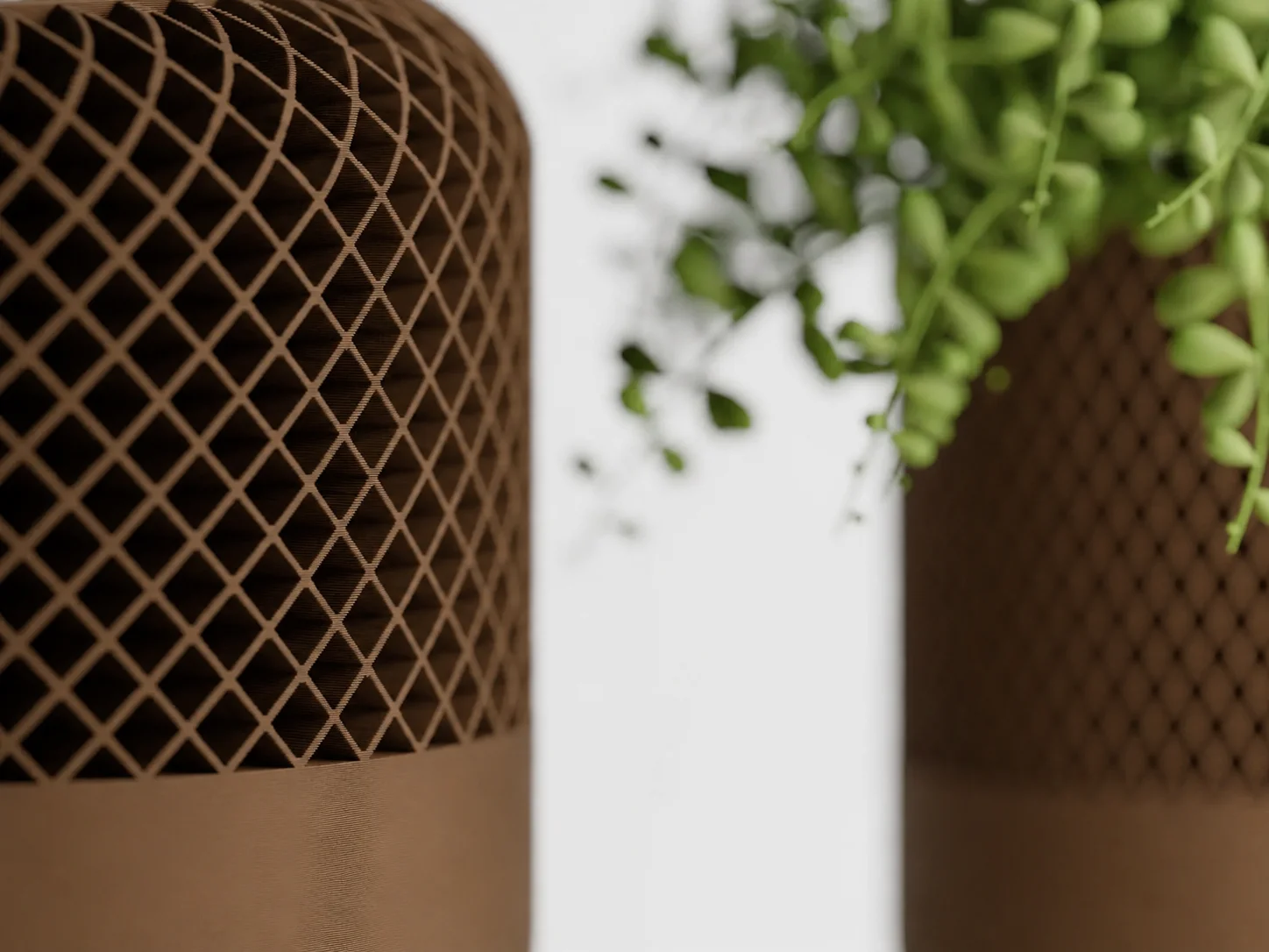 3D Baskı Modern File Desenli Dekoratif Saksı - Minimal Çiçek Saksısı, Ev ve Ofis Bitki Saksısı-Kahverengi görsel 2
