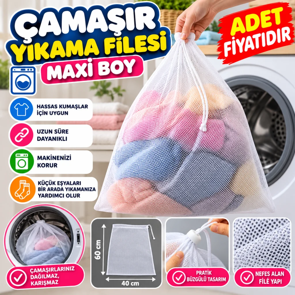 Çamaşır Yıkama Filesi Kirli Filesi Maxi 40x60 cm (adet fiyatıdır)